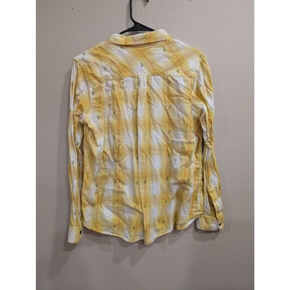 Yellow & white plaid cotton collared button up Western style shirt by Ariat, S - Picture 5 of 9